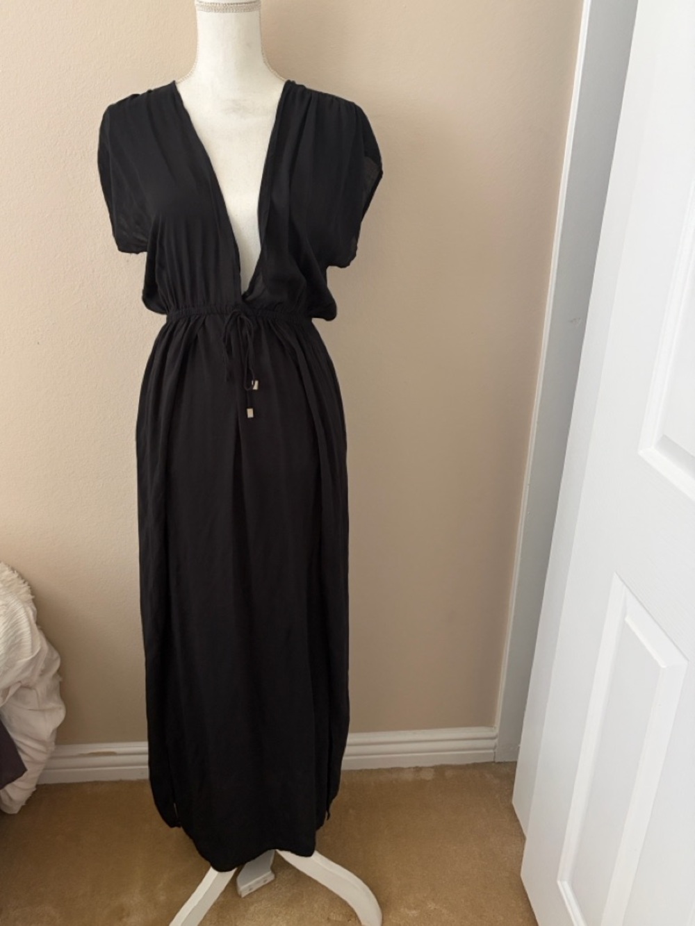 Elan Black Drawstring Maxi Beach Cover up